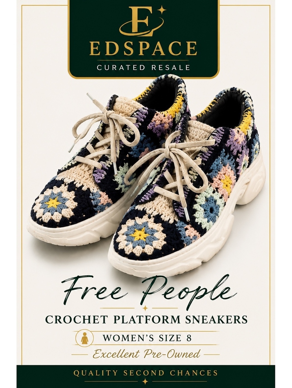 Free People "Catch ME IF YOU CAN" Crochet Sneakers Size 8 - Picture 8 of 8